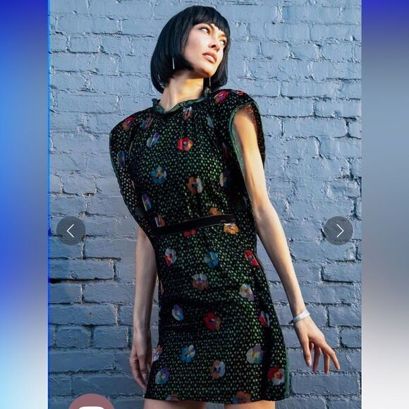 Anthropologie Eva Franco Mini Dress Womens Floral Velvet Multicolored Sz XL NWT - Picture 2 of 16